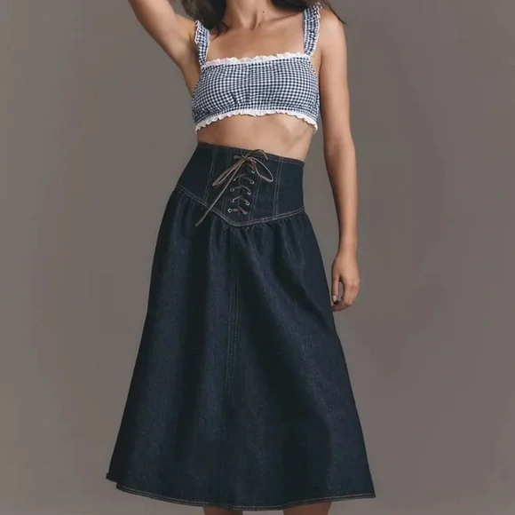 Pilcro Dark Blue A-Line Denim Skirt - Picture 1 of 7